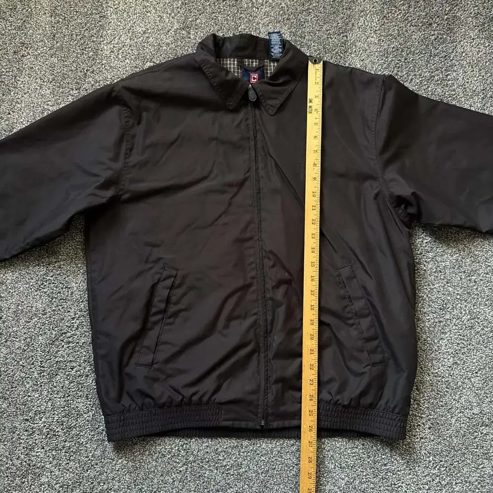 Chaps Harrington Jacket Men’s Medium Black Full Zip Plaid Lined Lightweight Coat